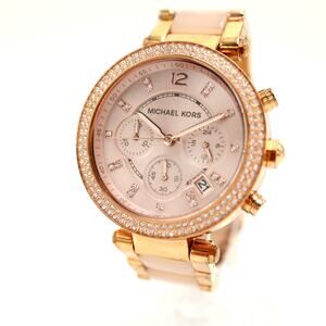 Michael Kors Womens Chronograph Rose Gold Tone 39mm Watch 5.5" Band New Battery